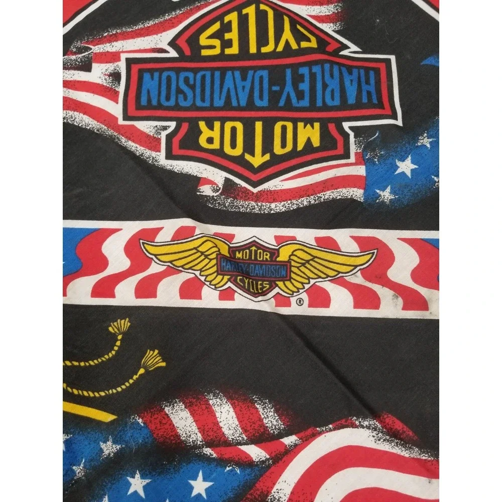 VTG‎ Harley Davidson Bandana DOUBLE BAR & SHIELD USA FLAG USA Flaws See Pics